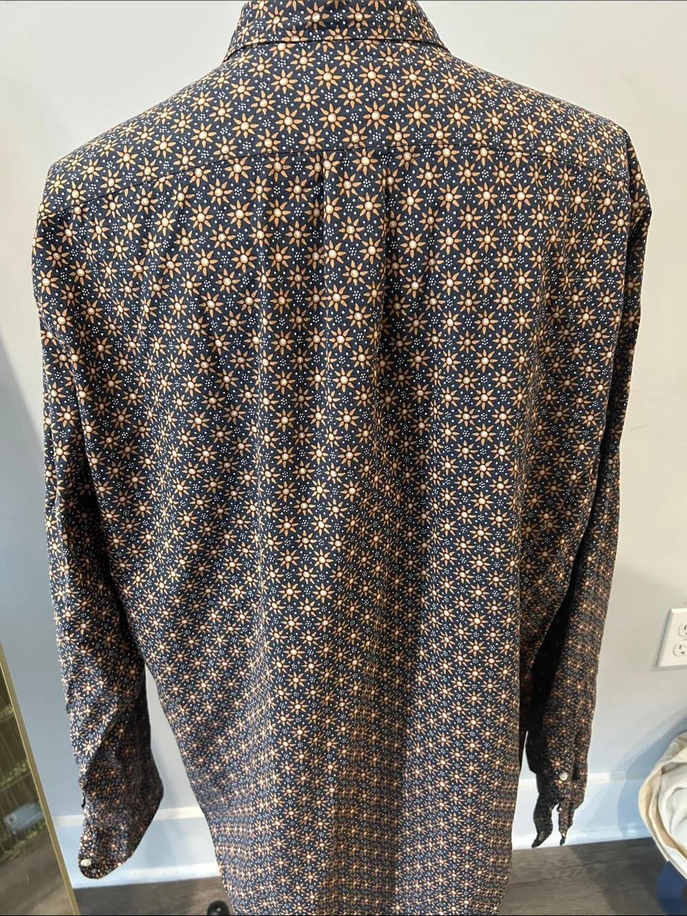 J. Crew Navy Button-Down Shirt‎ with Orange Floral Motif